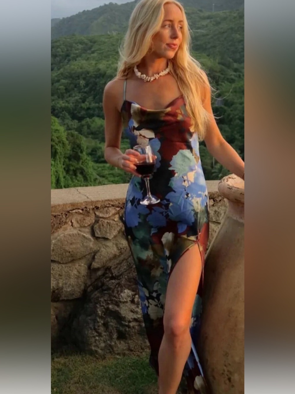 12th Tribe Floral Slip Maxi Dress in Blue, Green and Burgundy